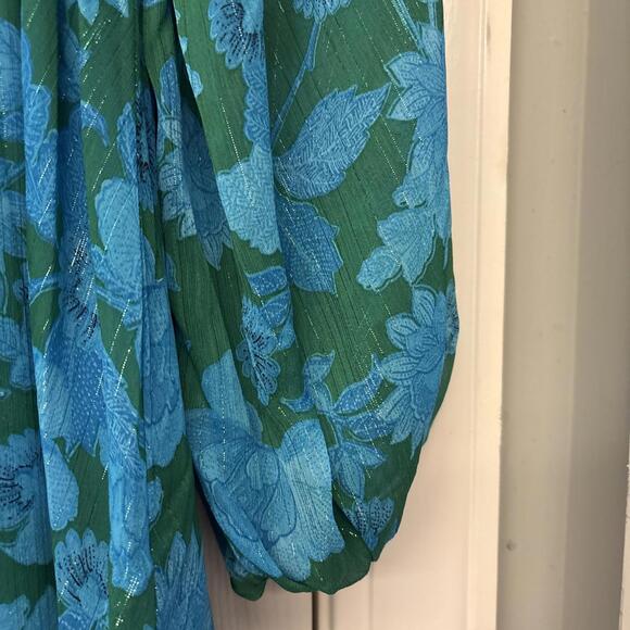 Sugar Lips Long Sleeve Teal & Green Chiffon Mini Dress. Ruffle. Bright. Large. - Picture 9 of 9